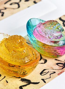 黄水晶元宝金蟾摆件五彩色家居客厅店铺装饰品招财吉祥物开业礼品