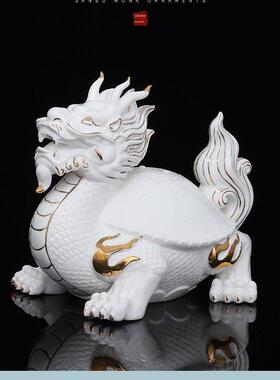创意黄色龙龟摆件招财风水镇宅客厅玄关家居装饰品陶瓷工艺品