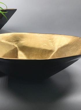 现代轻奢黑金树脂盆样板房客厅收纳碗装花盆饰品摆件