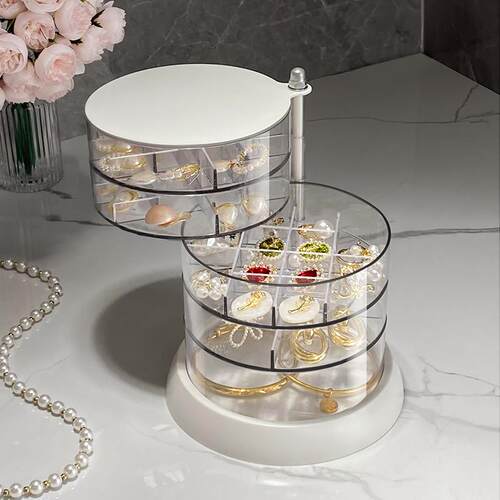 耳环耳钉收纳盒2023新款精致手饰品戒指项链旋转首饰盒透明多层 - 图2