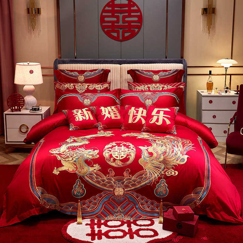 件套房长绒棉龙凤件套床高档10刺绣品全四大红色棉婚结婚陪嫁婚庆,淘宝优惠券,粉丝福利购,淘宝优惠卷