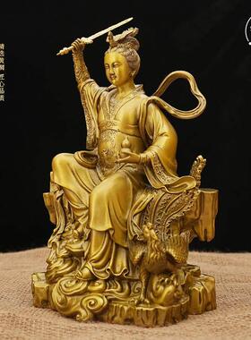 铜臻祥黄铜九天玄女摆件家用客厅佛堂供奉赵玄坛坐玄女元帅铜像