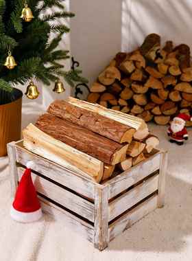 圣诞节原木柴火壁炉装饰摆件木柴木材客厅橱窗氛围布置道具圣诞树