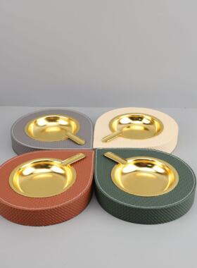 欧式个性高端潮流雪茄皮革烟灰缸软装办公室桌面工艺饰品摆件