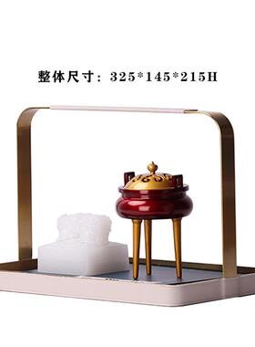创意新中式禅意皮革金属提手托盘组合套装摆件茶室样板房软装饰品