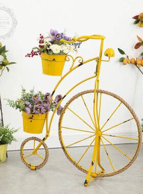 乡村复古创意麻绳铁艺自行车造型花架摆件园艺家居杂货橱窗装饰