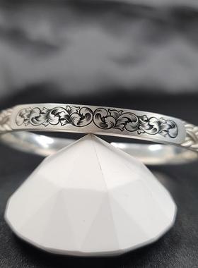 高档刻骨手工手林赛精雕轻s925纯银配饰情侣个性礼物饰品开口唐奢