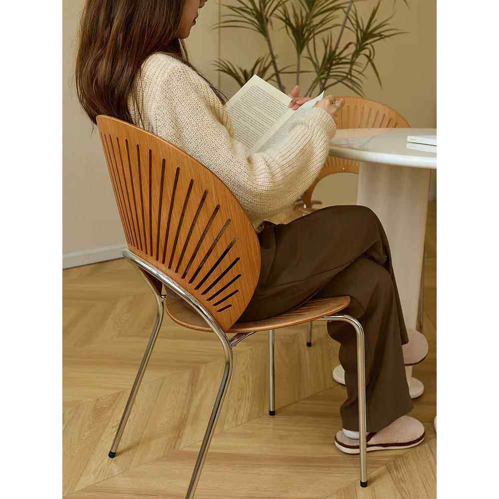 北欧实木贝壳椅奶油风餐桌椅设计师轻奢白色餐椅法式中古家用椅子,淘宝优惠券,粉丝福利购,淘宝优惠卷