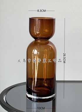 HJM-现代简约琥珀色厚重玻璃花瓶鲜花仿真花客厅餐桌阳台装饰摆件
