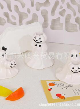 跨境新款 万圣节南瓜幽灵烛台万圣节桌面氛围装扮道具树脂幽灵