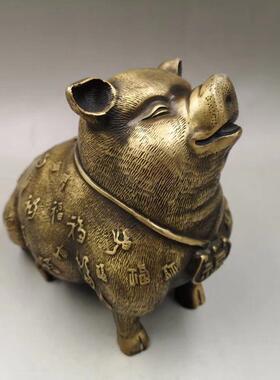 仿古 古玩黄铜福猪摆件百福金猪招财猪家居装饰品风水摆设工艺品
