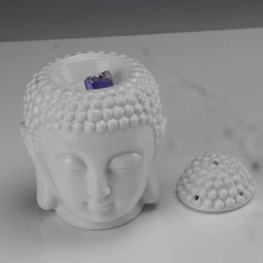 Artesanías de cerámica transfronterizas, vela de cabeza de Buda de la paz tailandesa blanca, estufa de aceite esencial, quemador de incienso, estatua de Buda de cerámica