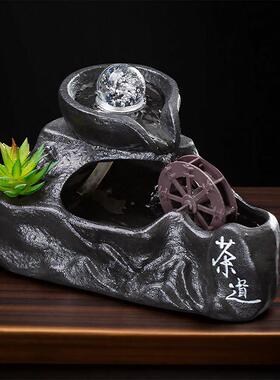 风水轮陶瓷招财猫流水摆件循环水客厅办公室茶室桌面开 业乔迁礼
