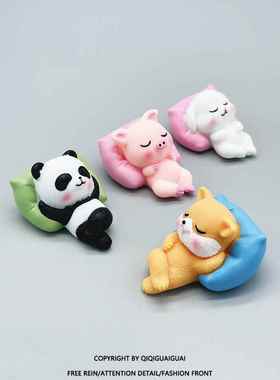 可爱卡通熊猫花花摆件桌面客厅狗狗车载汽车内饰品微景观蛋糕装饰