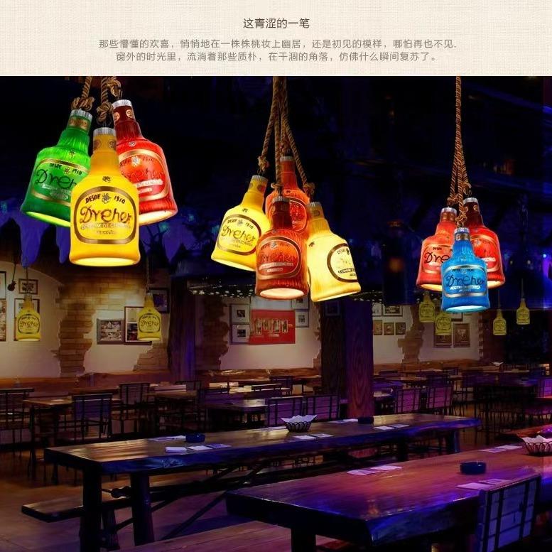 工业风酒瓶吊灯火锅奶茶店酒吧台创意民宿餐厅钱袋酒坛装饰特色灯 - 图2