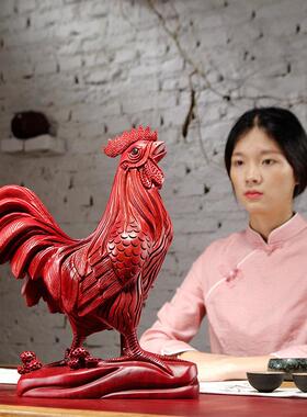 红木雕刻大公鸡装饰品木制动物生肖公鸡家角吉祥物装饰工艺品