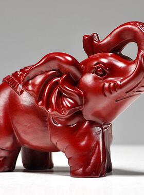 红色实木质大象摆饰一对象木雕小象客厅桌面家居装饰红木质工艺礼