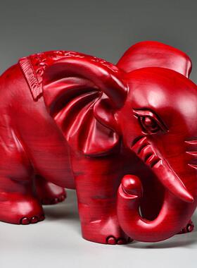 红色木质雕刻吸水大象摆饰实木一对玄关客厅电视柜红木装饰工艺礼
