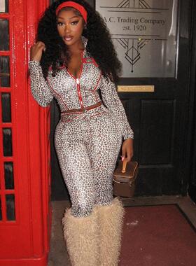 Women's Leopard Print Long Pants 2 Piecs Set