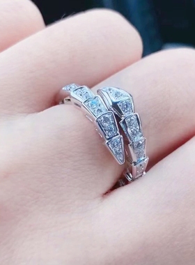 公价8.21万】99新宝格丽窄版白金满钻蛇形戒指AN858111正品二手