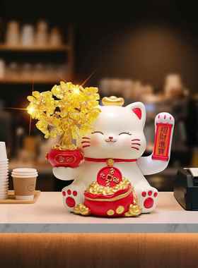 发财树招财猫摆件自动摇手店铺收银台前台招财装饰品新店开业礼物