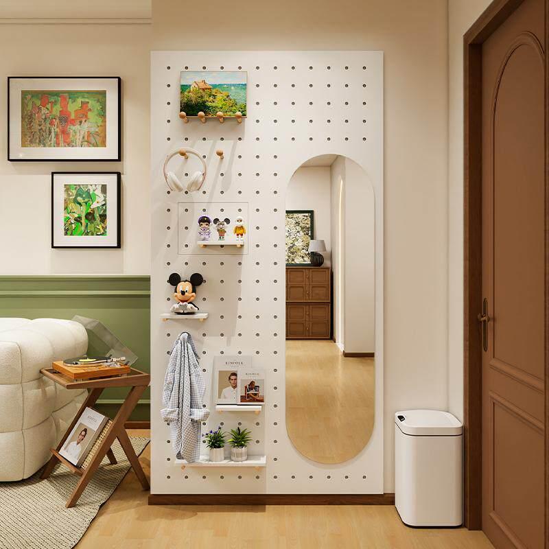 Solid wood entrance hole board storage rack full-length mirror integrated custom porch storage blocking meter box full-length mirror