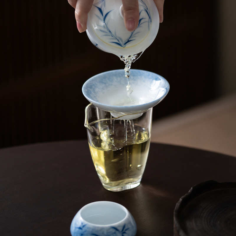 新中式手绘茶漏瓷孔一体过滤组家用茶隔滤网泡茶茶具配件批发 - 图1