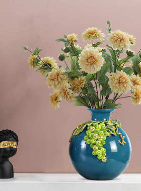 轻奢珐琅彩艺术花瓶摆件家用客厅桌面干花插花摆设创意个性装饰品