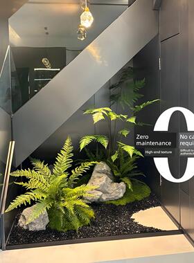 模拟绿色植物造景组合楼梯场景装饰室内角落布置假树景观植物装饰