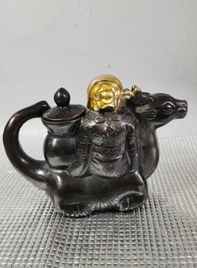 古玩铜鎏金寿星壶家居工艺品装饰摆件古玩仿古