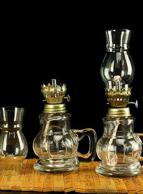 强记佛具用品摆件玻璃火水灯煤油灯供灯老式马灯酒精灯应急照明