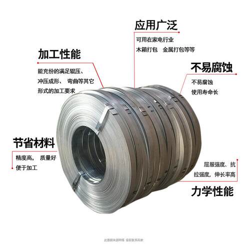 天津Q195铁皮镀锌打包带 带6mm 打32mm烤FD-3415蓝包 119mm冷镀锌 - 图1