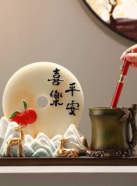 流沙画沙漏笔筒学生办公室书房文具收纳现代时尚摆件送礼装饰品