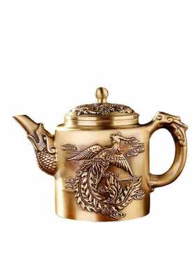 复古龙凤茶壶仿古做旧手提壶金属工艺品龙凤酒壶铜器装饰品摆件