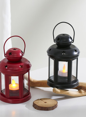 遇光成铁艺烛台复古风灯装饰摆件