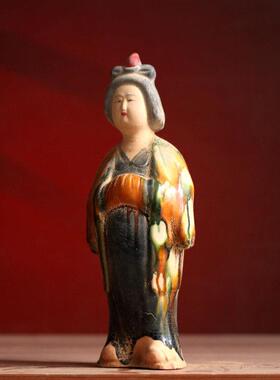 陶瓷仕女摆件彷古唐三彩贵妇俑摆件覆古家居装饰品博古架收藏品