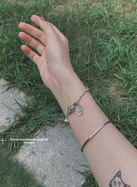 高档十七个手原创设计S925银工镯带银来财富和宝藏可爱的爪纯弹力