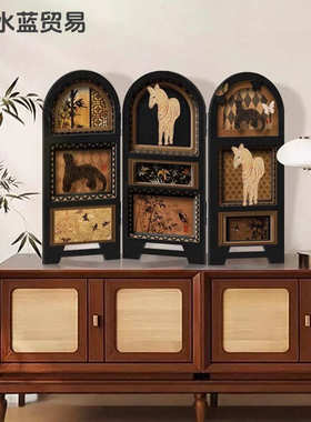 中古风桌面屏风摆件复古客厅电视柜装饰画入户玄关边柜法式小摆件