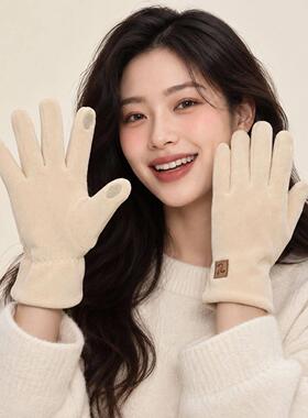 奥利绒手套女2026冬季加绒加厚可触屏骑行电动摩托车防寒保暖手套