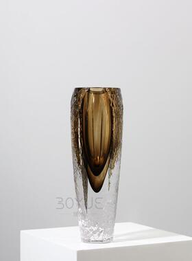 现代简约锤纹切割棕色琉璃花瓶别墅样板间客厅电视柜软装插花装饰