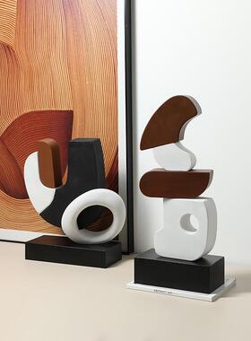 现ins风抽象艺术拼色木纹雕别墅FC-SZ250客厅玄关塑装饰柜创代意