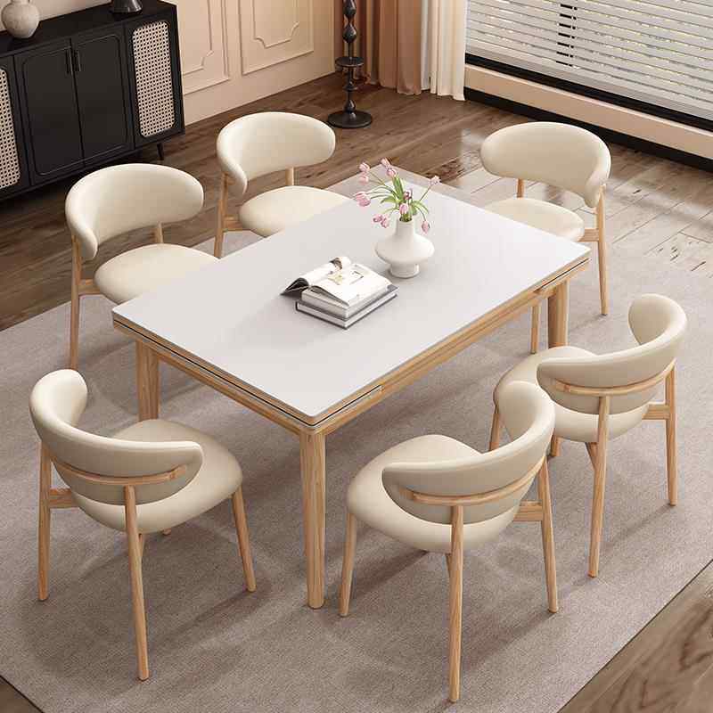 德利丰岩板伸缩餐桌椅原木奶油风家用小户型实木折叠长方形饭桌,淘宝优惠券,粉丝福利购,淘宝优惠卷