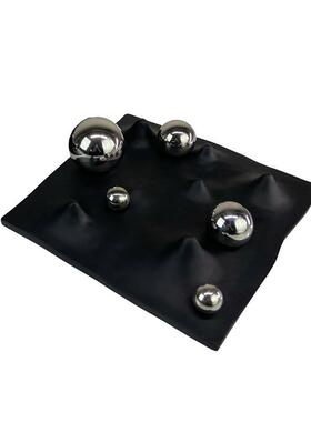 现代简约轻奢黑色银色金属球装饰托盘 样板间客厅几何收纳摆件