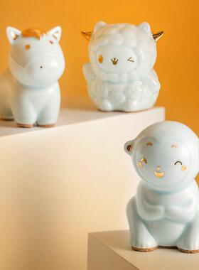 十二生肖摆件龙牛马兔猪狗动物装饰景德镇陶瓷新中式创意小工艺品