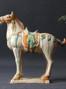 正品仿陶家瓷马件唐三彩六骏马全套居工艺礼品装饰艺摆术古品马到