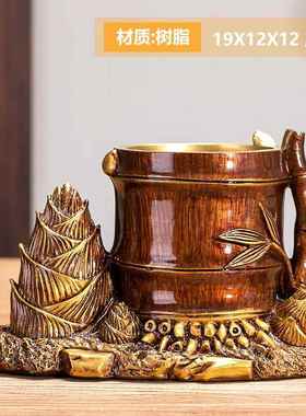 正品复古国风竹高升笔筒摆件老板竹办公饰品送领导装老师室礼物品