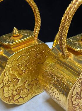 复古纯铜鎏金茶壶仿古做旧摆件 黄铜工艺品 文创市集收藏品老物件