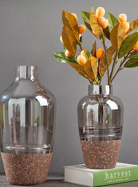 轻奢电镀茶色加磨砂石玻璃花瓶水培花器家居客厅装饰品插软装花瓶