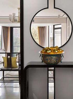 铜制聚宝盆摆件冰裂蓝客厅家居办公室风水摆设开业乔迁礼品送客户