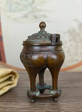 古玩杂炉项古厚董旧货老三足双耳摆件包浆醇老铜129铜器老物件收